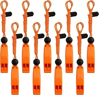 Thinp 9 silbatos de emergencia, silbatos de plástico ruidosos con cordón de 120 db, silbatos fuertes a granel para barco, camping, senderismo, pesca al aire libre (naranja)