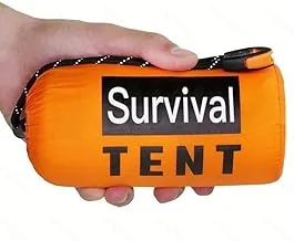 Tienda de campaña de emergencia para 2 personas naranja y gris con silbato y paracaídas, refugio de tormentas y tornados, kit táctico para campamento y supervivencia