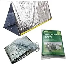 Tienda de campaña de tubo de emergencia Mylar para 2 personas + cuerda de paracaídas • Protección para todo tipo de clima para camping, senderismo y kits de supervivencia, color plateado