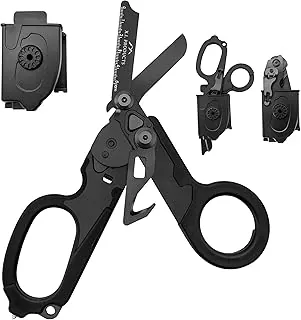 Tijeras de trauma multifuncionales 6 en 1 plegables con cortador de correa | Negro carbón (negro carbón)