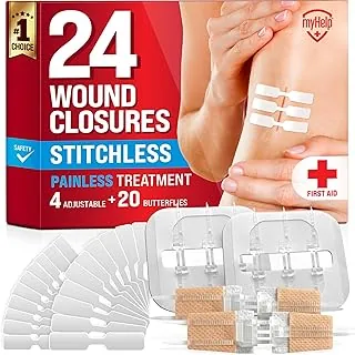 Tiras de cierre de heridas de emergencia - 24 piezas - 3 tipos de vendas mariposa fáciles de usar - Kit de cierre de laceraciones sin puntadas y sin dolor