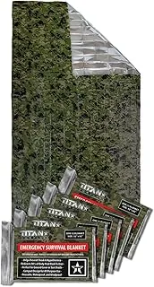 TITAN Survival Mantas de supervivencia de Mylar prémium (paquete de 5) manta térmica de supervivencia de emergencia para campamento, caza, senderismo, 90% de retención de calor e impermeable, manta
