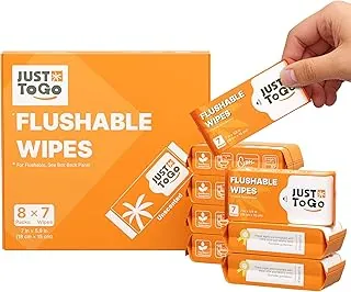 Toallitas desechables, seguras para sépticas y se rompen, toallitas húmedas biodegradables a base de plantas, paquetes de bolsillo ultracompactos de tamaño de viaje, hipoalergénicas sin perfume para pieles sensibles, 56 unidades