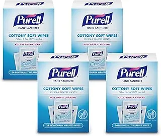 Toallitas desinfectantes suaves para manos Purell Cottony con aroma limpio, 24 toallitas envueltas individualmente (paquete de 4 cajas) - 9029-04-CMR