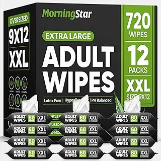 Toallitas para adultos mayores – 720 toallitas 12 paquetes de paños desechables gruesos extra grandes para adultos baño y ducha, alternativa sin enjuague, ligeramente perfumada, XXL