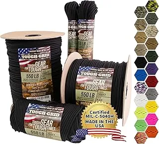 TOUGH-GRID - Cuerda de paracaídas de 550 libras,100% nailon Mil-Spec tipo IV utilizada por el ejército de Estados Unidos, ideal para pulseras y cordones, hecha en los Estados Unidos