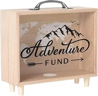 Vesici Caja de Fondos de Viaje Alcancía para Adultos Caja de Ahorros de Dinero Maleta Decorativa de Vacaciones Banco de Monedas de Madera para Vacaciones Boda, 8 x 7.3 x 2.8 Pulgadas (Aventura)