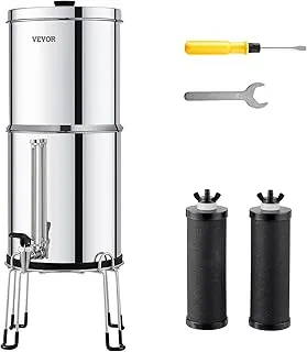 VEVOR Sistema de filtro de agua alimentado por gravedad, sistema de encimera de acero inoxidable 304 de 2.25 G, sistema de filtración de agua, reduce el plomo y hasta el 99% del cloro, con 2 filtros de carbono, espita de nivel de agua, soporte