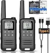 Walkie Talkies de Largo Alcance Recargables para Adultos, Baofeng F22 FRS Radio Walky Talky Walkie-Talkie Familiar con Linterna Batería de 1400 mAh Cargador USB para Viaje de Camping 2Pack