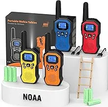 Walkie Talkies para adultos Radios de 2 vías de largo alcance para niños recargables paquete de 4 unidades, senderismo, camping, esquí, equipo de crucero con lámpara, USB-C, sirena SOS, alerta NOAA