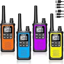 Walkie Talkies recargables de largo alcance, paquete de 4 Walkie Talkies para adultos NOAA con alerta meteorológica, radio de 2 vías de 22 canales FRS con batería de iones de litio de 1800mAh, cable