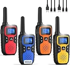 Walkie Talkies Wishouse para adultos de largo alcance - recargables, 4 paquetes de radios de 2 vías, accesorios para senderismo, equipo de campamento, regalo de Navidad y cumpleaños para niños y