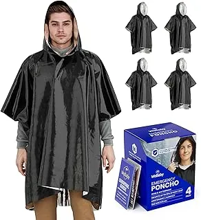 Wallaby 4-Pack Emergency Mylar Ponchos – Universal Fit Thermal Poncho with 90%+ Heat Retention,