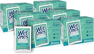 Wet Ones Toallitas individuales para manos y rostros, toallitas sin perfume para pieles sensibles | Toallitas individuales, toallitas de mano envueltas individualmente | 24 unidades (paquete de 6)