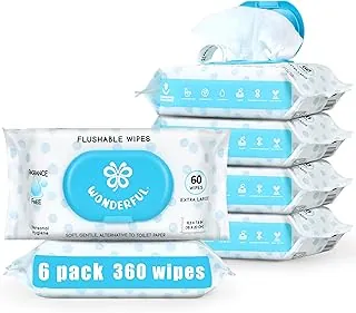 WONDERFUL Toallitas desechables, sin perfume, 100% a base de plantas, toallitas húmedas para trasero para adultos y niños, seguras para alcantarillado y fosa séptica, suaves para pieles sensibles