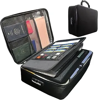 Yuanshikj Organizador de archivos seguro con aislamiento térmico, ignífugo, impermeable, caja organizadora de documentos con etiquetas de bloqueo, caja de almacenamiento portátil de múltiples capas para documentos importantes (negro)