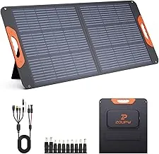 ZOUPW Panel solar portátil de 100 W con cable 5 en 1, 23.5% de eficiencia, cargador solar plegable mono para Jackery 300/Ecolow River/Anker/Bluetooth, IP67 impermeable para camping, caravana, energía de emergencia fuera de la red